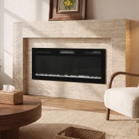 HOMCOM Lareira Elétrica Ultrafina 900/1800 W Encastrável/Mural/De Pé, 12 Cores de Chama 3D, Comando à Distância, até 35 m², Preta(m-2)