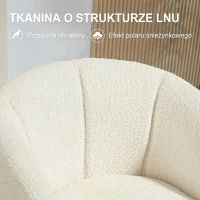 HOMCOM Fotel Lounge z podłokietnikami, w wyglądzie lnu, obrotowy, z metalowymi nogami, do salonu, kuchni, sypialni, kremowy(m-6)