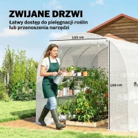 Outsunny Szklarnia foliowa 2,7 x 2 x 2 m z półkami, rolowanymi drzwiami, 6 oknami, wspornikami(m-7)