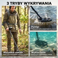 Outsunny Wykrywacz Metali IP68 Wodoodporny z 3 Trybami, Słuchawkami, Łopatą, Cewką i Wyświetlaczem LCD, Głębokość Wykrywania 18 cm(m-4)