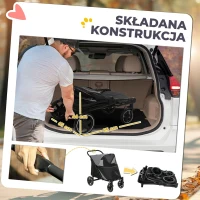 PawHut Wózek dla psa, Wózek dla psa z poduszką, składany wózek dla psa, wózek dla kota dla dużych i średnich psów, wózek dla psa z oknem z siatki, paskami bezpieczeństwa, torbą, tkanina Oxford, Szary(m-5)