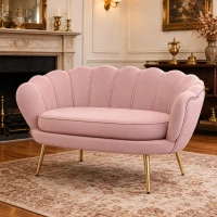 HOMCOM Divano 2 Posti in Velluto con Schienale a Conchiglia, 130x77x77cm, Rosa(m-2)