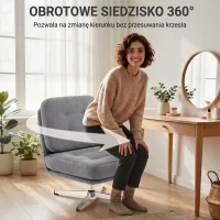 HOMCOM Obrotowy Fotel Akcentowy, Tapicerowany Fotel Czytelniczy z Chenille, Szerokim Siedziskiem, Sprężynowym Wypełnieniem i Metalowymi Nogami, Jasnoszary(m-7)