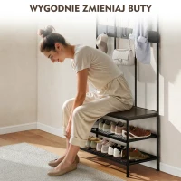 HOMCOM Wieszak na ubrania 3 w 1 z ławką i wieszakiem na buty, wolnostojący wieszak na ubrania z ławką na buty i 6 haczykami do przedpokoju, przedpokoju, salonu, czarny(m-6)