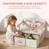 AIYAPLAY 3 in 1 Panca Porta Giochi per Bambini, Convertibile in Tavolo e Sedia con 2 Contenitori, Stampa Volpetta, Rosa(m-5)