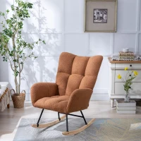 Fauteuil à bascule en tissu teddy, avec poche, dossier enveloppant et base en bois massif, pour salon ou chambre d’enfant, Marron(m-10)