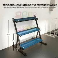 SPORTNOW Regulowany Trójpoziomowy Stojak na Hantle Max. 200 kg Antypoślizgowy Stojak na Krótkie Hantle z Regulowanymi Poprzeczkami(m-4)