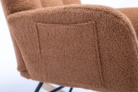 Fauteuil à bascule en tissu teddy, avec poche, dossier enveloppant et base en bois massif, pour salon ou chambre d’enfant, Marron(m-24)