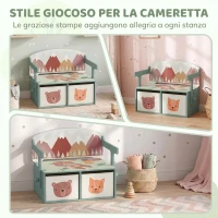 AIYAPLAY 3 in 1 Panca Porta Giochi per Bambini, Convertibile in Tavolo e Sedia con 2 Contenitori, Stampa Orsetto, Verde(m-6)