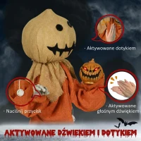 HOMCOM Dekoracja na Halloween 77cm Strach na Wróble z Czerwonymi Świecącymi Oczami, Funkcja Dźwięku, Dekoracja na Halloween z Czujnikiem Ruchu i Dźwięku, Śmiechem, Ruchomymi Ramionami i Rękami(m-6)