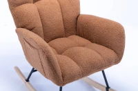 Fauteuil à bascule en tissu teddy, avec poche, dossier enveloppant et base en bois massif, pour salon ou chambre d’enfant, Marron(m-19)