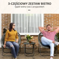 Outsunny Zestaw mebli ogrodowych 3-częściowy, składany zestaw ogrodowy z stolikiem kawowym, 2 krzesłami, zestaw mebli balkonowych z poduszkami, zestaw mebli ogrodowych do balkonu, tarasu, szary(m-5)
