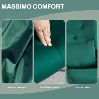 HOMCOM Poltrona a Dondolo in Velluto con Schienale Alto a Bottoni, Cuscino e Braccioli, Verde(m-4)