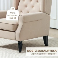 HOMCOM Elegancki fotel uszak, grubo wyściełany, z zdejmowanym pokrowcem, 74 x 87 x 102 cm, beżowy(m-7)