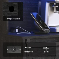 HOMCOM Credenza da Cucina Alta Stile Rustico con 2 Armadietti, Portabottiglie, Prese di Ricarica e Luci LED, Nero(m-5)