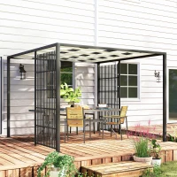 Outsunny Pergola per Esterno 3x3 m con Copertura Ondulata e Pannelli Laterali, in Metallo e Poliestere Nero(m-2)