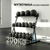 SPORTNOW Regulowany Trójpoziomowy Stojak na Hantle Max. 200 kg Antypoślizgowy Stojak na Krótkie Hantle z Regulowanymi Poprzeczkami(m-6)