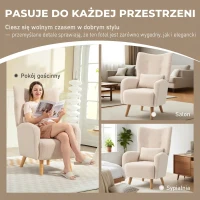 HOMCOM Fotel Uszak z Poduszką Lędźwiową, Obity Fotel z Wyglądem Polar Sherpa, Nogi z Drewna, Pikowany Tył, Fotel Relaksacyjny do Salonu, Sypialni, Beżowy(m-6)