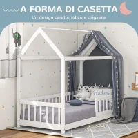 HOMCOM Struttura Letto per Bambini a Forma di Casetta con Doghe e Recinzione, in Legno di Pino, 96x195x165 cm, Bianco(m-4)