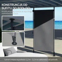 Outsunny Wolnostojąca Markiza, Regulowana Długość, Montaż Bez Wiercenia, Rama z Aluminium, 1,5 x 2,2-3,1 m, Ciemnoszary(m-4)