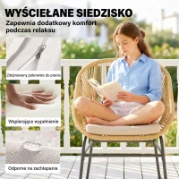 Outsunny Rattanowy zestaw bistro 3-częściowy zestaw mebli ogrodowych z 2 krzesłami, stołem ze szklanym blatem, pranymi poduszkami, ergonomiczny(m-7)