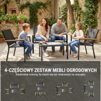 Outsunny Zestaw mebli ogrodowych Metalowy zestaw wypoczynkowy dla 4 osób z kanapą, fotelami i stolikiem 110x63,5x84 cm, czarny(m-4)