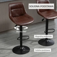 Hoker barowy 2 szt., z oparciem, regulowana wysokość, brązowy(m-5)