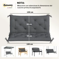 Outsunny Cuscino da Giardino in Stile Capitonné per 2 Persone con 6 Lacci, in Cotone e Poliestere, 150x98x8 cm, Grigio Scuro(m-3)