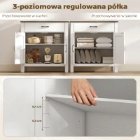 HOMCOM Komoda bufet w stylu wiejskim, szafka kuchenna z przesuwnymi drzwiami i regulowaną półką, biała(m-5)