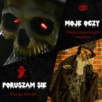 Outsunny 183cm Dekoracja Halloween Ruchomy Duch Pana Młodego w Naturalnej Wielkości z Szkieletem, Miga Oczami i Efektami Specjalnymi oraz Funkcją Dźwiękową(m-5)