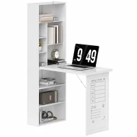 HOMCOM Scrivania con Libreria e Lavagna Bianca, Scrivania Salvaspazio, Ripiano Regolabile, 9 Ripiani Aperti, Bianco(m-7)