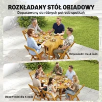 Outsunny Zestaw mebli ogrodowych FSC drewno 7-częściowy, rozkładany stół z 6 składanymi krzesłami, otwór na parasol, design lamelowy(m-4)