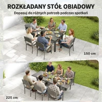 Outsunny Zestaw Mebli Ogrodowych 7-częściowy Z Rozkładanym Stołem i 6 Krzesłami, Design Lameli Drewna, Rama Aluminiowa(m-4)