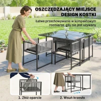 Outsunny Zestaw Mebli Ogrodowych 5-częściowy Stół ze Szklanym Blatem i 4 Oddychającymi Składanymi Krzesłami(m-4)