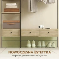 HOMCOM Garderoba z półkami, szufladami i drążkiem na ubrania, 180 cm wolnostojąca garderoba w nowoczesnym stylu, metalowa rama, dąb(m-5)