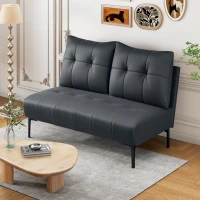 HOMCOM Divano 2 Posti in Finta Pelle Senza Braccioli e Trapuntato a Bottoni, 115x73x83 cm, Nero(m-9)