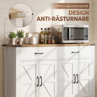 HOMCOM Bufet de bucătărie cu 2 sertare și 2 dulapuri, stil rustic, cu rafturi reglabile, alb(m-8)