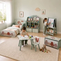 AIYAPLAY Tablica dla dzieci, 3 w 1, dwustronna easel dla dzieci, tablica do gry i nauki, Whiteboard & Tablica kredowa, z rolką papieru, 2 skrzynki na akcesoria, Design ze zwierzętami(m-7)