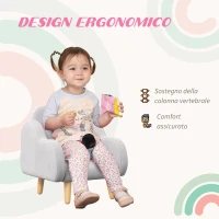 ZONEKIZ Poltrona per Bambini fino a 3 Anni con Braccioli a Nuvola in Tessuto, 46x51x55cm, Grigio(m-6)