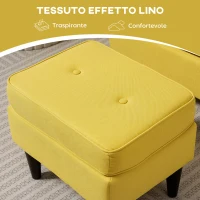 HOMCOM Poltrona con Poggiapiedi in Stile Contemporaneo, in Tessuto Effetto Lino e Legno di Caucciù, 75x83x104 cm, Giallo(m-7)