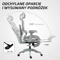 HOMCOM Fotel biurowy, Ergonomiczny krzesło biurowe z siatkowym obiciem, regulowane, na kółkach, z podłokietnikami, zagłówkiem, Szary(m-6)