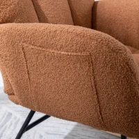 Fauteuil à bascule en tissu teddy, avec poche, dossier enveloppant et base en bois massif, pour salon ou chambre d’enfant, Marron(m-15)