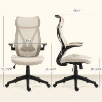 HOMCOM Sedia da Ufficio con Braccioli Ribaltabili, Altezza Regolabile e Schienale Inclinabile, Beige(m-3)