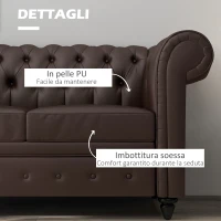 HOMCOM Divano 2 Posti stile Chesterfield con Cuscino Rimovibile, in Ecopelle, Legno e Metallo, 160x84x80 cm, Marrone(m-5)