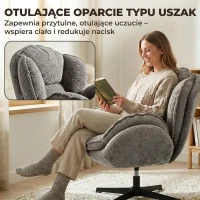 HOMCOM Nowoczesny fotel typu wingback, welurowy fotel z podłokietnikami, czteroramienna podstawa, sprężyny S, funkcja obrotu 360°, szary(m-4)