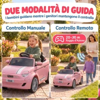 AIYAPLAY Macchina Elettrica per Bambini 12V Fiat 500, Batteria al Litio, 2 Motori, Telecomando, 3-6 Anni, Rosa(m-6)