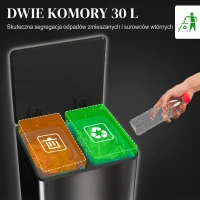 HOMCOM Kosz na śmieci z dwoma komorami 2x30L, pokrywa Soft-Close, stal nierdzewna, czarny(m-4)