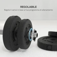 HOMCOM Set Pesi Manubri da 30 kg (8x2.5 kg, 4x1.5 kg) con 12 Dischi e 2 Manubri da 2 kg, 43x18x7.5 cm, Nero(m-4)