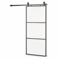 HOMCOM 91.4 x 203.2cm Sliding Door with 183cm Sliding Glass Door Hardware Kit Included Floor Guide & Soft Mechanism, Easy Assembly, Black(m-11)
