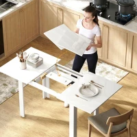 HOMCOM Stół rozkładany 120-160 x 80 cm, stół kuchenny dla 4-6 osób, nowoczesny stół jadalny, biały połysk(m-7)